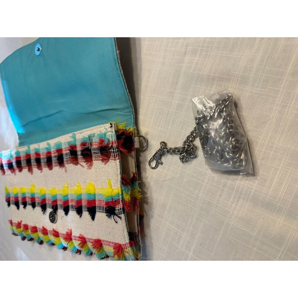 America & Beyond Beaded Boho Fringe Clutch Crossbody Bag Multi Color A472435